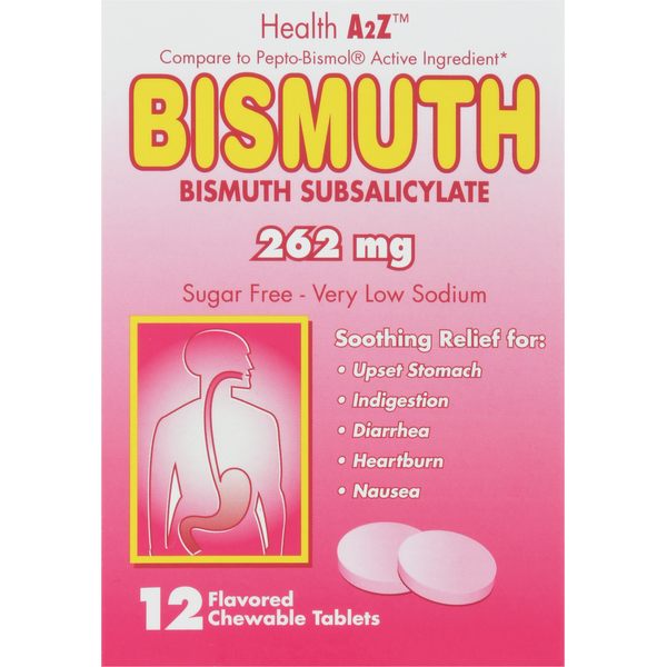 Cold, Flu & Allergy HealthA2Z Bismuth, Bismuth Subsalicylate, 262 mg, Chewable Tablets hero