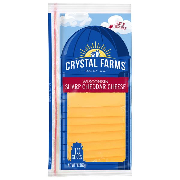 Crystal Farms Cheese Slices, Sharp Cheddar, Wisconsin hero