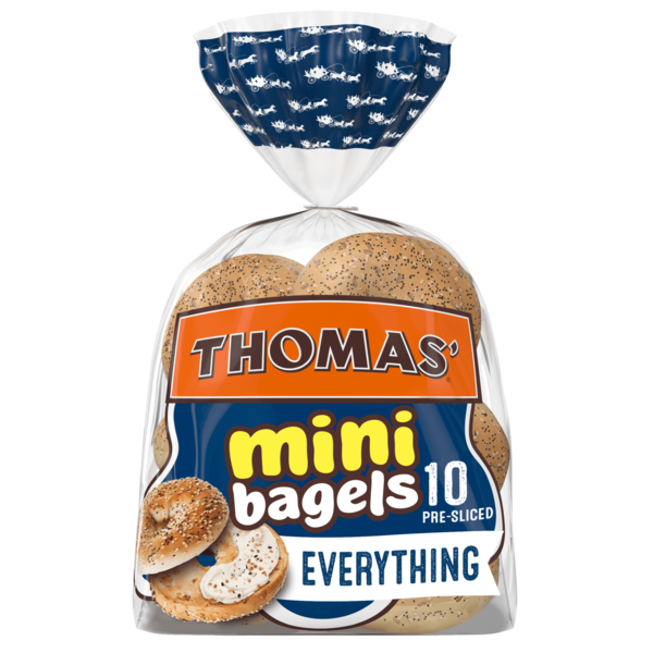 Thomas’ 10 count, Everything Pre-sliced Mini Bagels hero