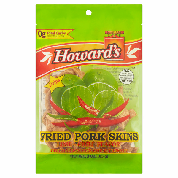 Spices & Seasonings Howard's Lime - Chili Flavor Fried Pork Skins Strips hero