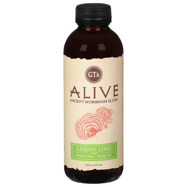 Refrigerated GT's Living Foods Ancient Mushroom Elixir, Lemon Lime hero