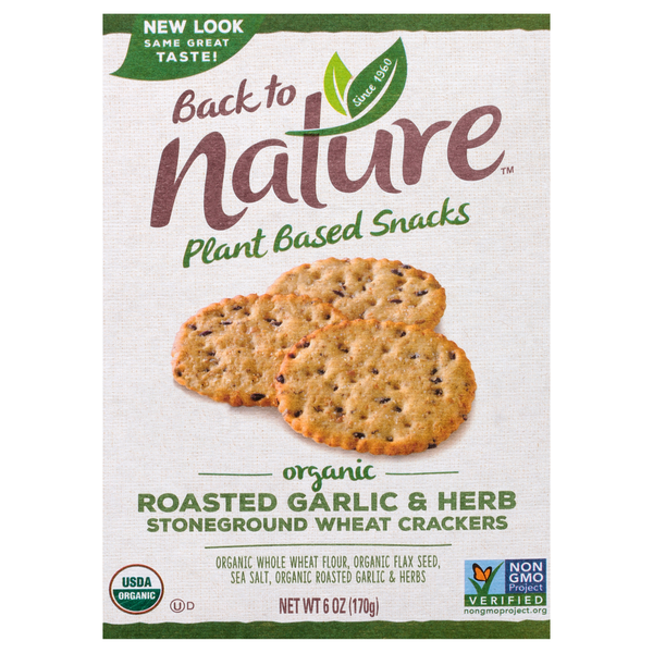 Crackers Back to Nature Crackers, Organic, Stoneground Wheat, Roasted Garlic & Herb hero