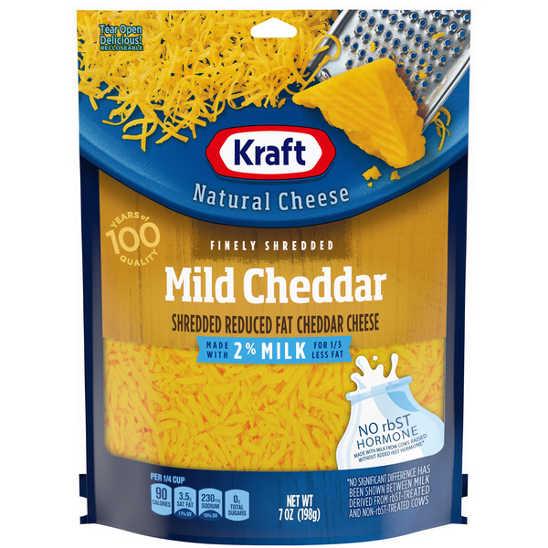 Packaged Cheese Kraft Mild Cheddar Finely Shredded Cheese with 2% Milk, oz Bag hero