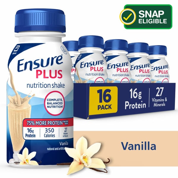 Protein & Meal Replacements Ensure Plus Nutrition Shake Vanilla Ready-to-Drink Bottles hero