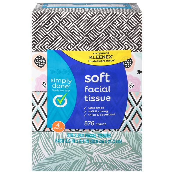 Simply Done Facial Tissue, Soft, 2-Ply, 4 Pack hero