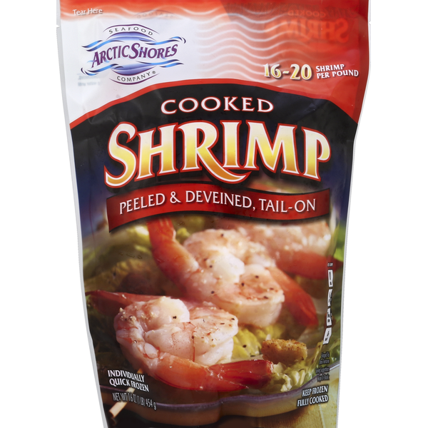 Packaged Seafood Arctic Shores Shrimp, Cooked, Peeled & Deveined, Tail-Off hero