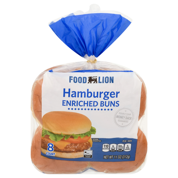 Packaged Bread Food Lion Hamburger Buns, Enriched hero