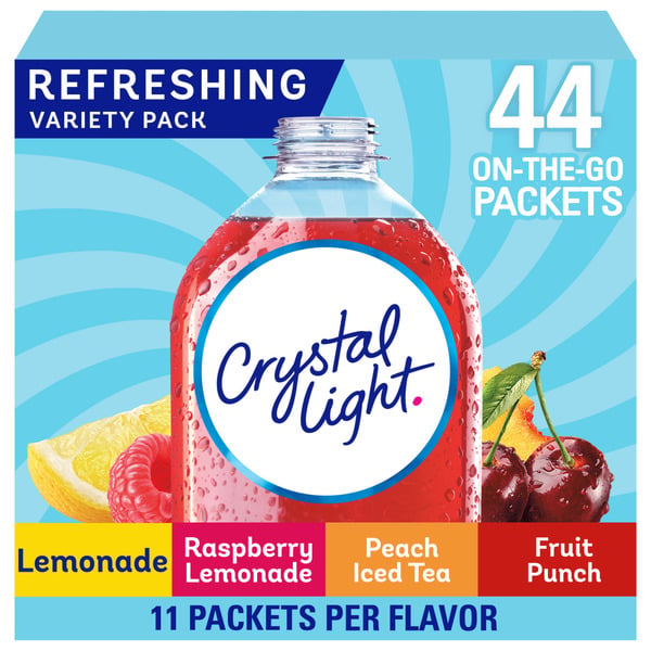 Cocoa & Drink Mixes Crystal Light Lemonade, Raspberry Lemonade, Peach Iced Tea & Fruit Punch Drink Mix Assortment hero