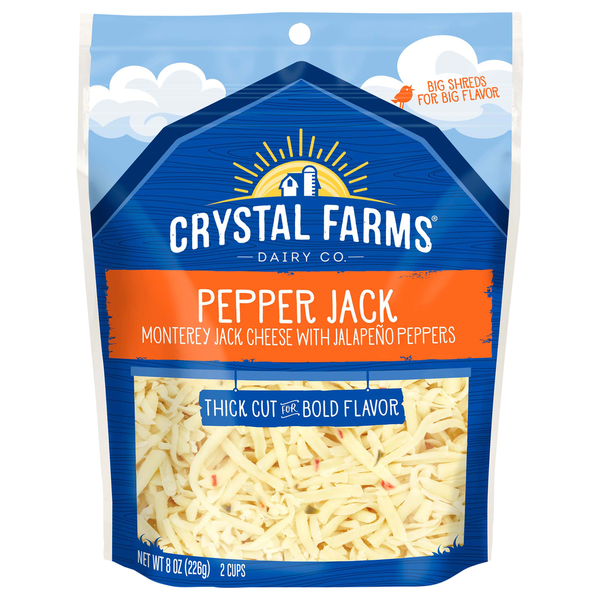 Packaged Cheese Crystal Farms Pepper Jack Shredded Gusset Bag Cheese hero