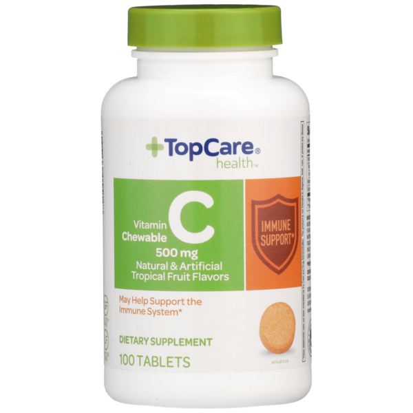 Vitamins & Supplements TopCare Vitamin C 500 Mg May Help Support The Immune System Dietary Supplement Chewable Tablets, Tropical Fruit hero