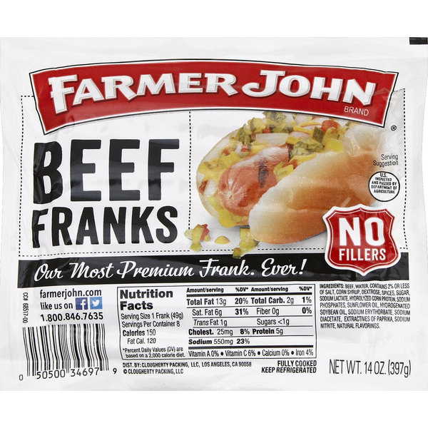 Hot Dogs, Bacon & Sausage Farmer John Beef Franks hero