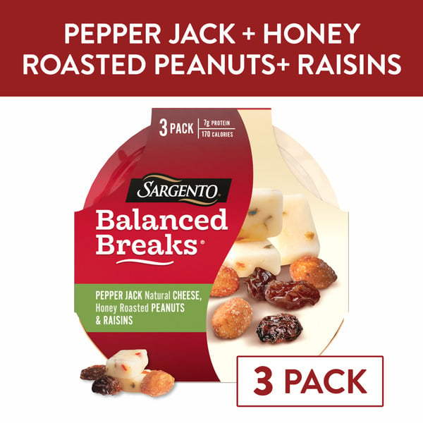 Other Creams & Cheeses Sargento Balanced Breaks®, Pepper Jack Natural Cheese, Honey Roasted Peanuts and Raisins hero