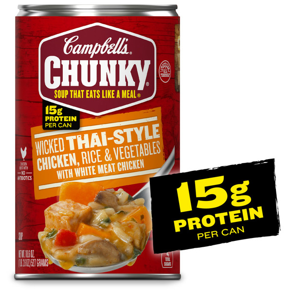 Soup, Broth & Bouillon Campbell's Chunky® Soup, Wicked Thai Style Chicken with Rice and Vegetables Soup hero