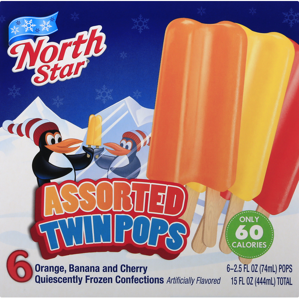 Ice Cream & Ice North Star Twin Pops, Assorted, Orange, Banana and Cherry hero