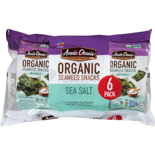 Asian Foods Annie Chun's Organic Seaweed Sea Salt Snacks 6 pack hero