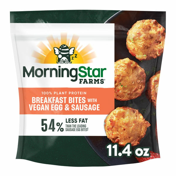 Frozen Breakfast Morning Star Farms Veggie Breakfast Bites with Vegan Egg and Sausage, Vegan Plant Based Protein hero