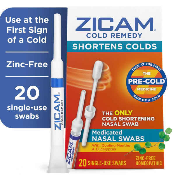 Cold, Flu & Allergy Zicam Cold Remedy Cold Shortening Medicated Nasal Swabs Zinc-Free Ct hero