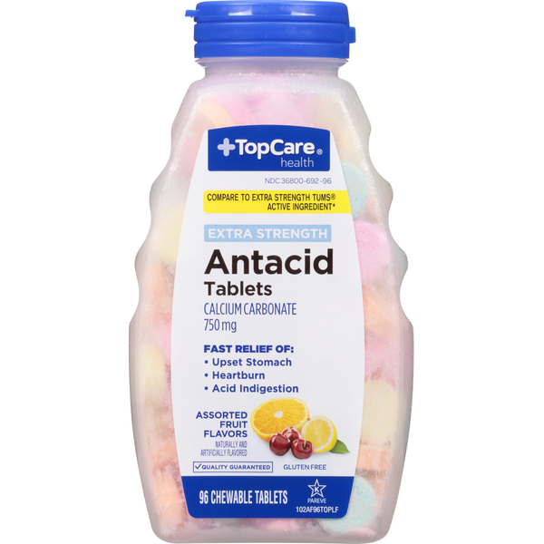 Vitamins & Supplements TopCare Antacid, Extra Strength, 750 mg, Tablets, Assorted Fruit Flavors hero