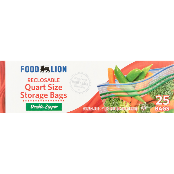 Food Wraps & Storage Food Lion Storage Bags, Double Zipper, Quart Size hero