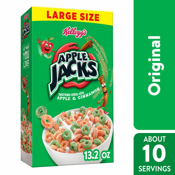 Cereal Kellogg's Apple Jacks Cold Breakfast Cereal, 8 Vitamins and Minerals, Kids Snacks, Original hero