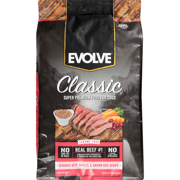 Dog Food & Care EVOLVE Food for Dogs, Deboned Beef, Barley, & Brown Rice Recipe hero