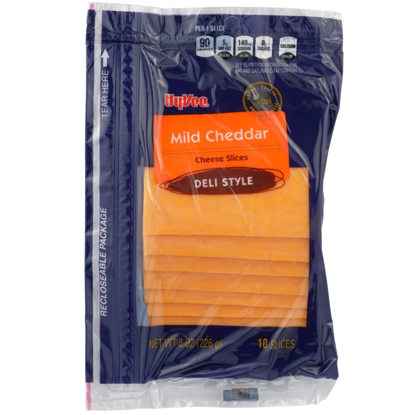 Packaged Cheese Hy-Vee Mild Cheddar Deli Style Cheese Slices hero