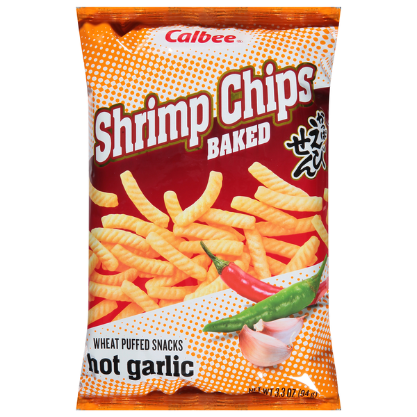 Asian Foods Calbee Shrimp Chips, Hot Garlic, Baked hero