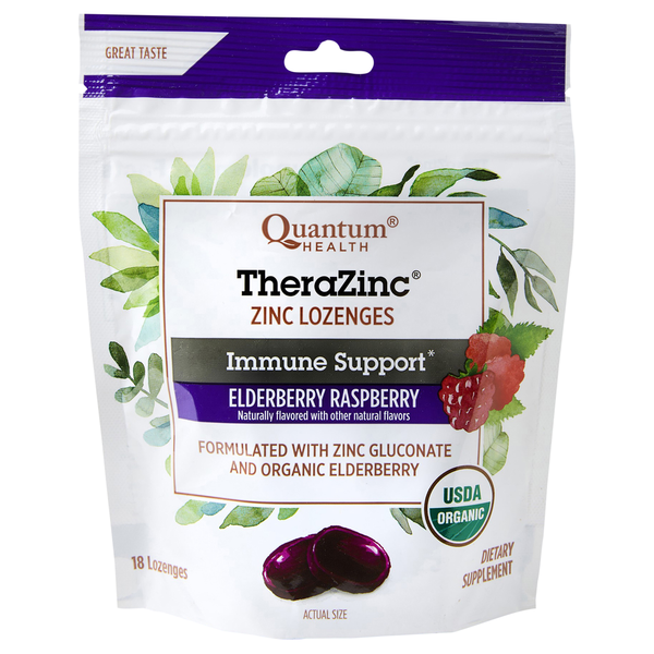 Vitamins & Minerals Quantum Health TheraZinc, Immune Support, Lozenges, Elderberry Raspberry Flavor hero