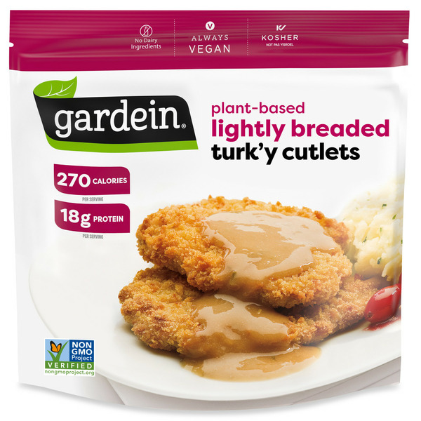 Frozen Vegan & Vegetarian Gardein Plant-Based Lightly Breaded Turk'y Cutlets, Vegan Food, Frozen Food hero