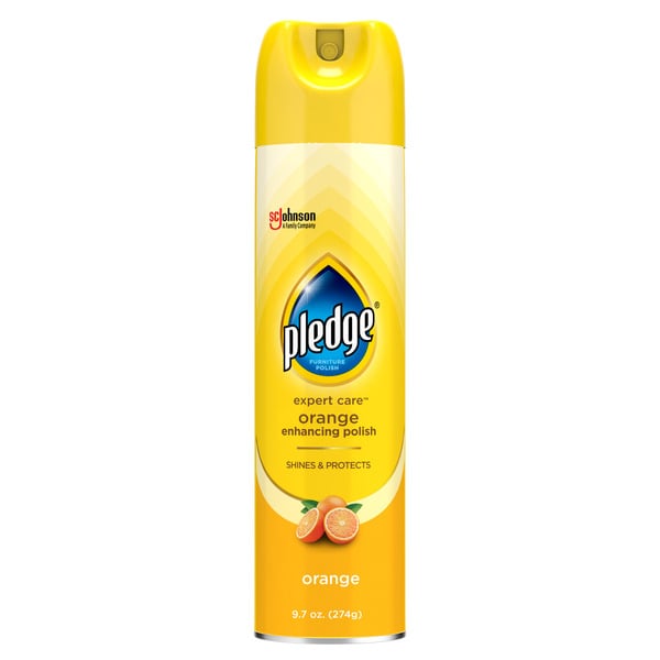 Cleaning Products Pledge Expert Care™ Wood Polish Shines and Protects Aerosol, Orange Enhancing hero