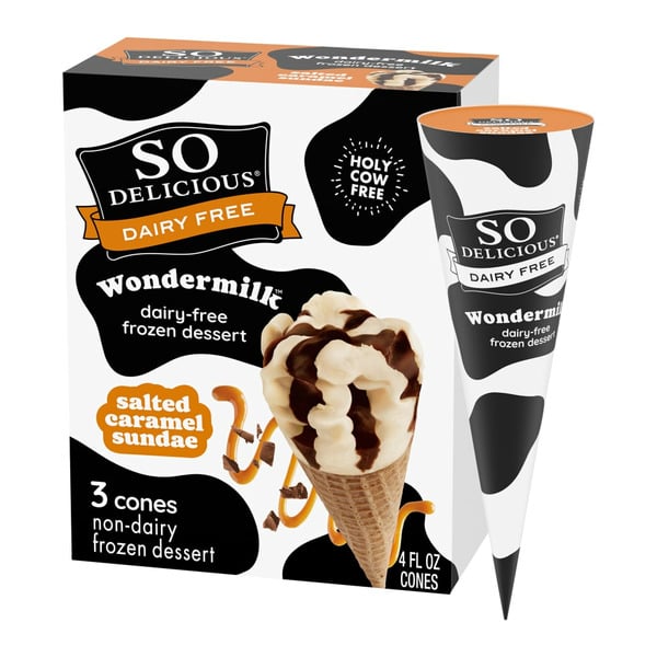 Ice Cream & Ice So Delicious Dairy Free Salted Caramel Sundae Cones Wondermilk Frozen Dessert hero