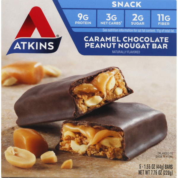 Protein & Meal Replacements Atkins Snack Bar, Caramel Chocolate Peanut Nougat hero