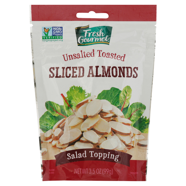 Nuts, Seeds & Dried Fruit Fresh Gourmet No Salt Toasted Sliced Almonds hero