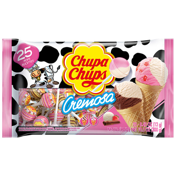 Candy & Chocolate Chupa Chups Cremosa Pops, 25ct bag of lollipops, 2 assorted, creamy flavors hero