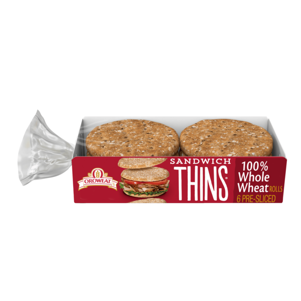 Breakfast Bars & Pastries Oroweat Sandwich Thins, 6 count, Whole Wheat Pre-sliced Rolls hero