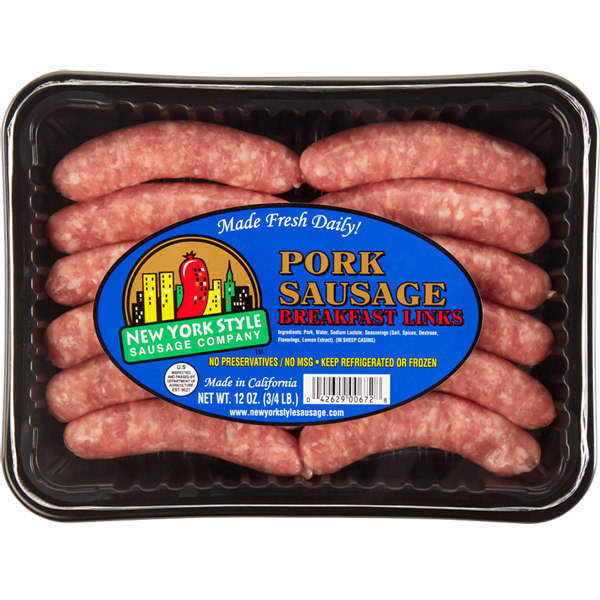 Hot Dogs, Bacon & Sausage New York Sausage Co Pork Sausage Breafast Links hero