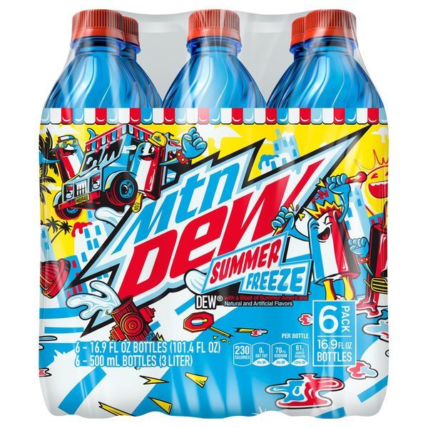 Soft Drinks Mountain Dew Soda, Summer Freeze, 6 Pack hero