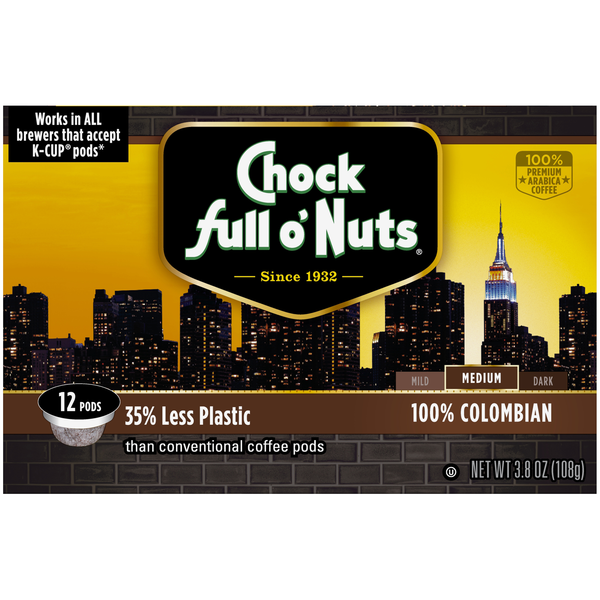 Coffee Chock full o’Nuts 100% Colombian Medium Roast Single Serve Coffee Pods hero