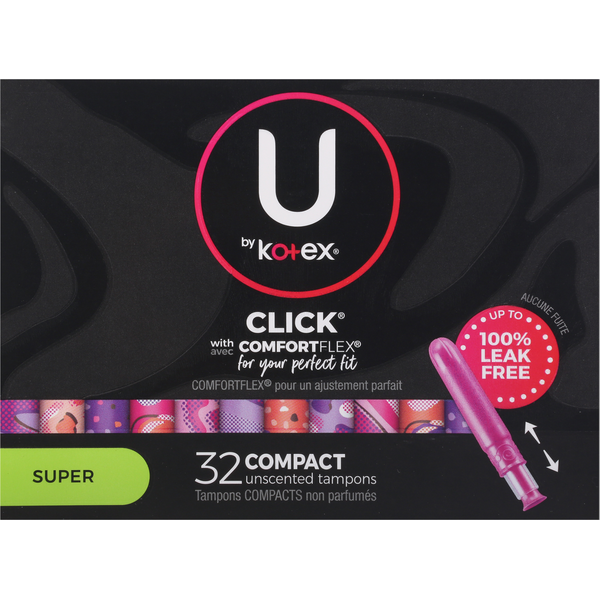 Feminine Care U by Kotex Click Compact Unscented Tampons, Super hero