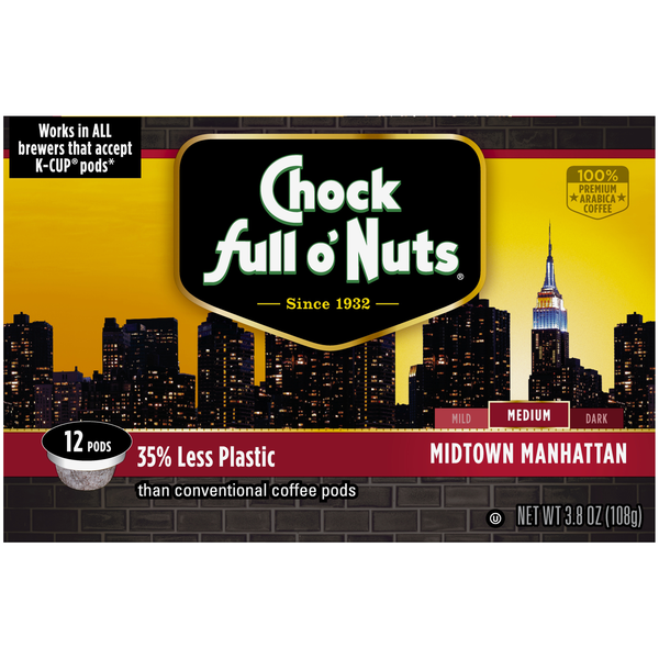 Coffee Chock full o’Nuts Midtown Manhattan Medium Roast Coffee Single Serve Pods hero