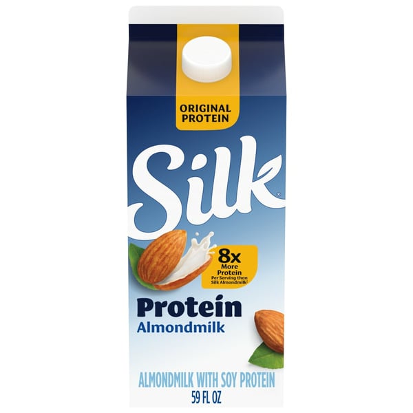 Milk, Soy & Lactose Free Silk Original Protein Almond Milk, Dairy Free, Gluten Free, Lactose Free hero