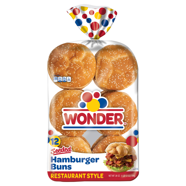 Buns & Rolls Wonder Bread Hamburger Buns, Seeded, Restaurant Style hero