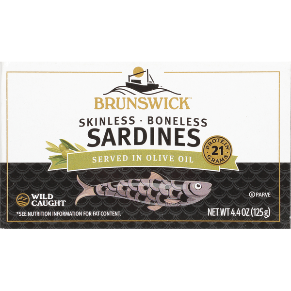 Canned Meat & Seafood Brunswick Sardines, Skinless Boneless hero