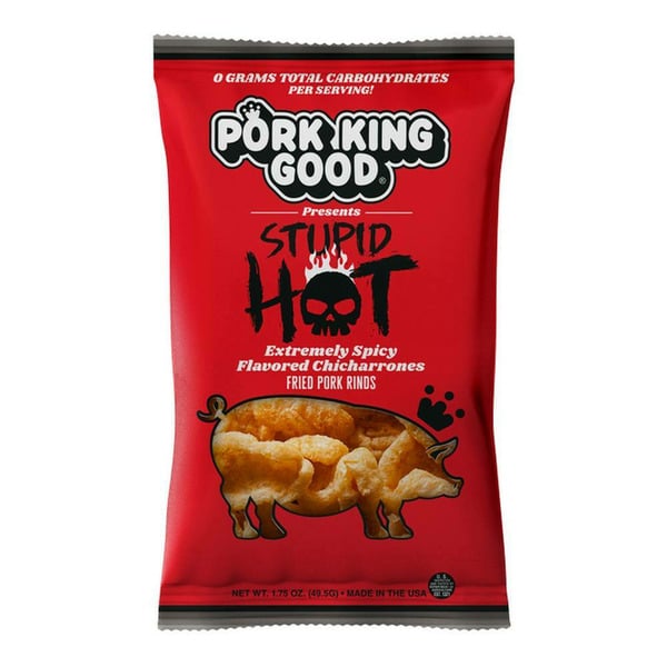 Chips & Pretzels Pork King Good Stupid Hot Pork Rinds hero