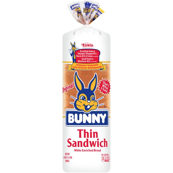 Bread Bunny Bread Thin Sandwich White Enriched Bread hero