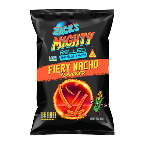 Chips & Pretzels Zack's Mighty Fiery Nacho Rolled Tortilla Chips hero