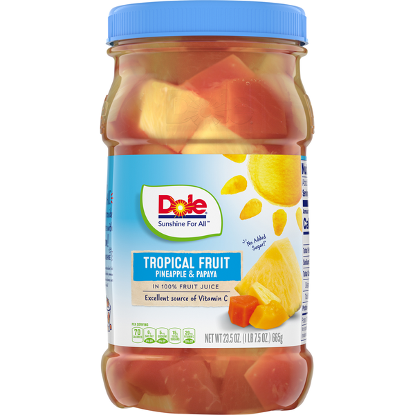 Canned Fruit & Applesauce Dole Tropical Fruit, Pineapple & Papaya hero