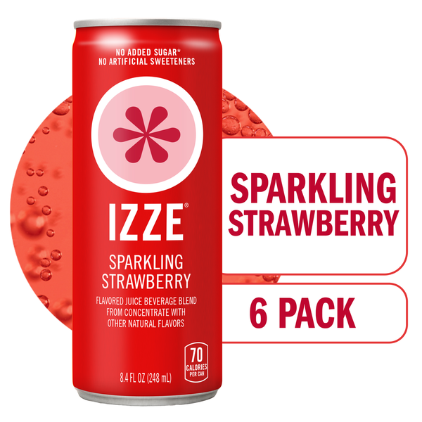 IZZE Sparkling Juice Beverage Blend, Strawberry, No Sugar Added, 8.4 FL OZ, 6 Cans hero