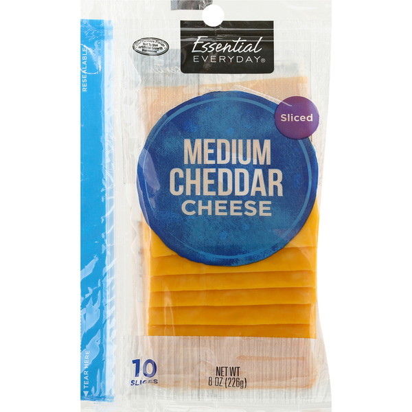 Packaged Cheese Essential Everyday Cheese, Medium Cheddar, Sliced hero