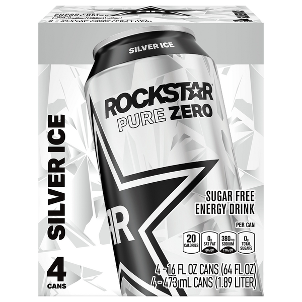 Rockstar Energy Drink, Sugar Free, Silver Ice hero